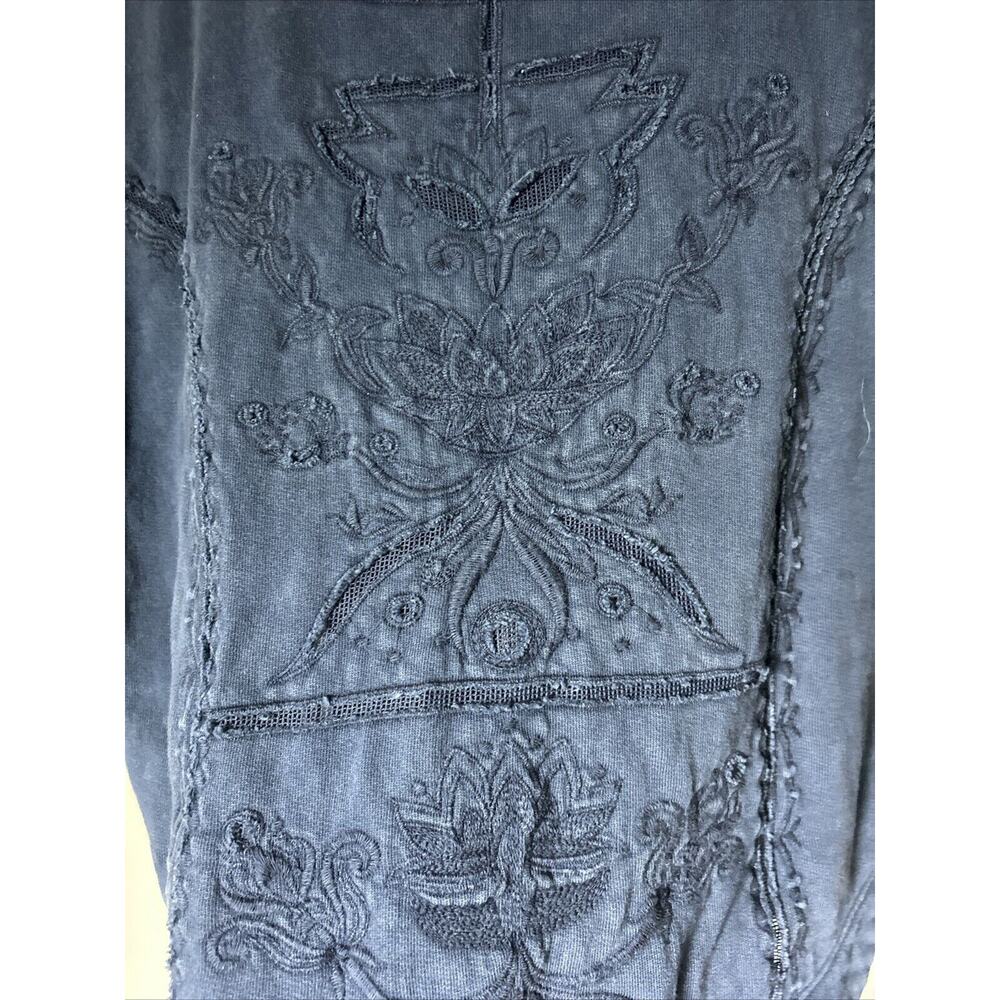 SATURDAY SUNDAY BLUE HUESCA PIECED SHORT SLEEVE TOP cotto KNIT Embroidered SZ L - Picture 10 of 11
